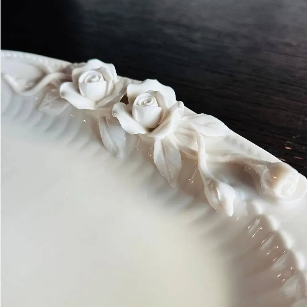 Grace Tea Ware White Porcelain Serving Tray Applied Roses Double Handle 12